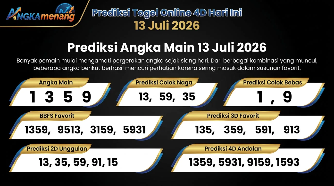 Prediksi Togel Online 4D Hari Ini 13 Juli 2026