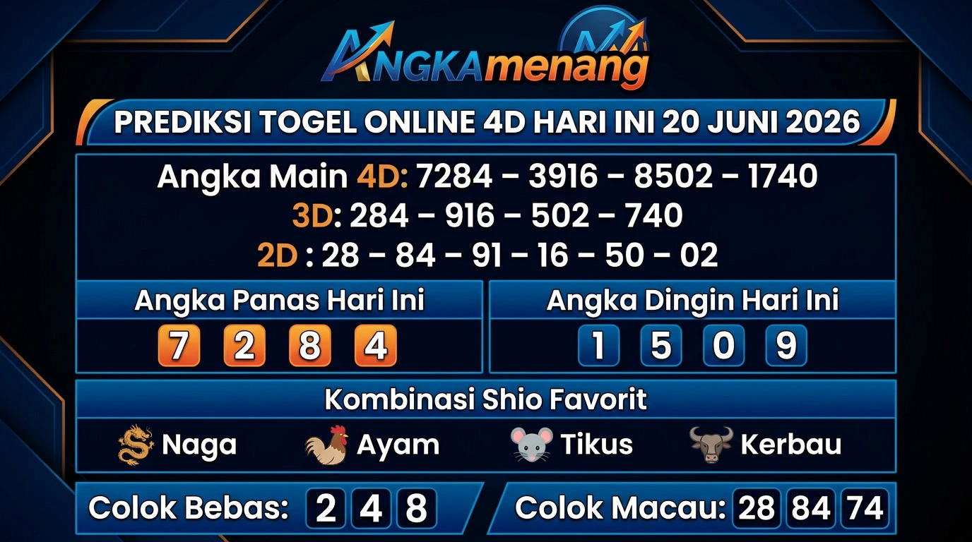 Prediksi Togel Online 4D Hari Ini 20 Juni 2026