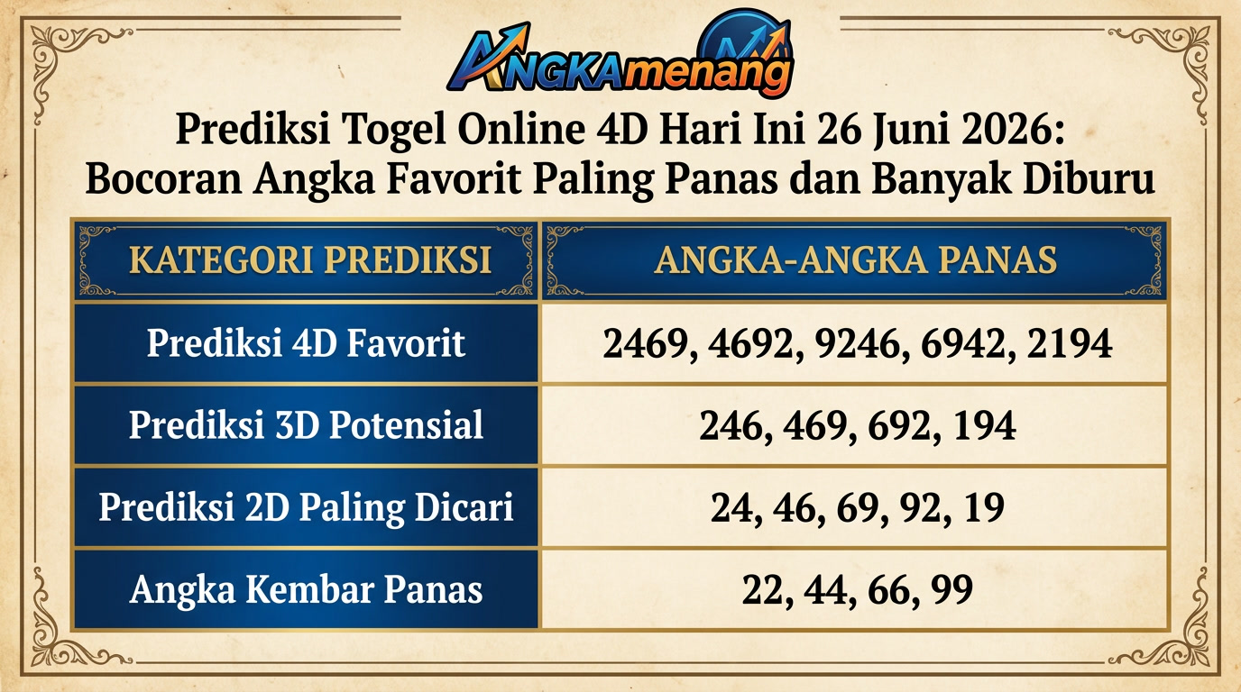 Prediksi Togel Online 4D Hari Ini 26 Juni 2026