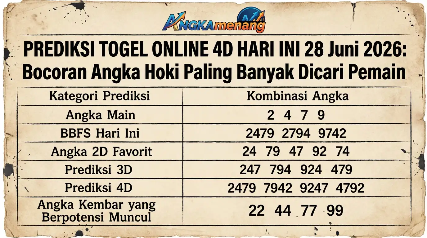 Prediksi Togel Online 4D Hari Ini 28 Juni 2026
