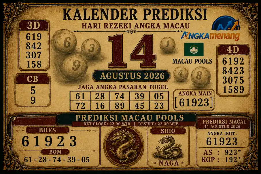 PREDIKSI TOGEL MACAU 14 AGUSTUS 2026 II